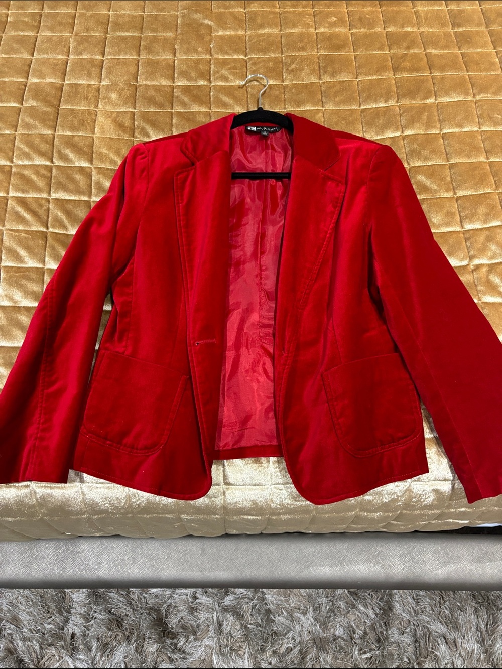 Women's Red Velvet Blazer Jacket - Tailored Open Front